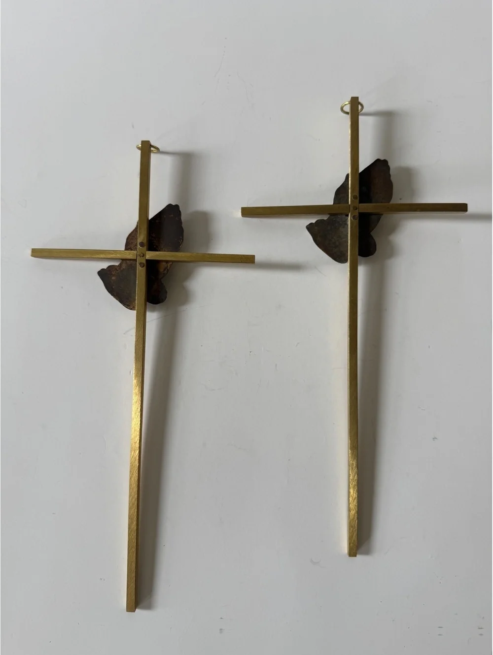 Vintage Brass Praying Hands Wall Crosses Set of 2 Religious Christian Wall Decor